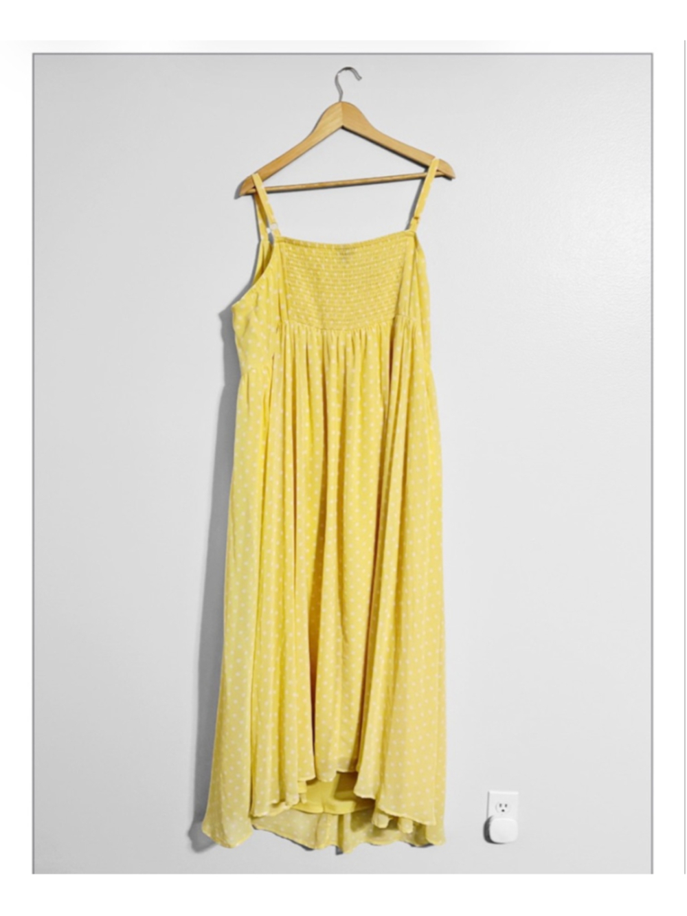 Plus Size Yellow Spotted Midi Dress - Elegant Strappy Summer Style - Picture 4 of 10